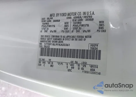 2000 Ford F-150 Work Series/Xl/Xlt z USA, uszkodzony, nr VIN 1FTRF18L9YKA03361